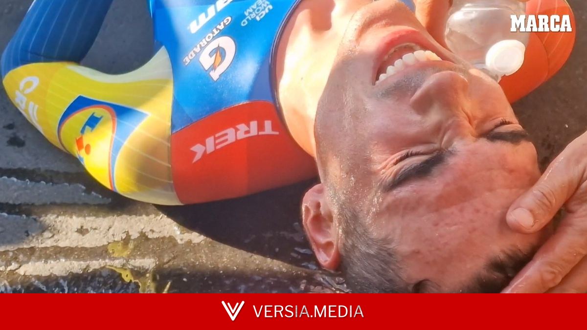 La extenuación de Ayuso en línea de meta tras darlo todo buscando el maillot amarillo: sus gestos impactan