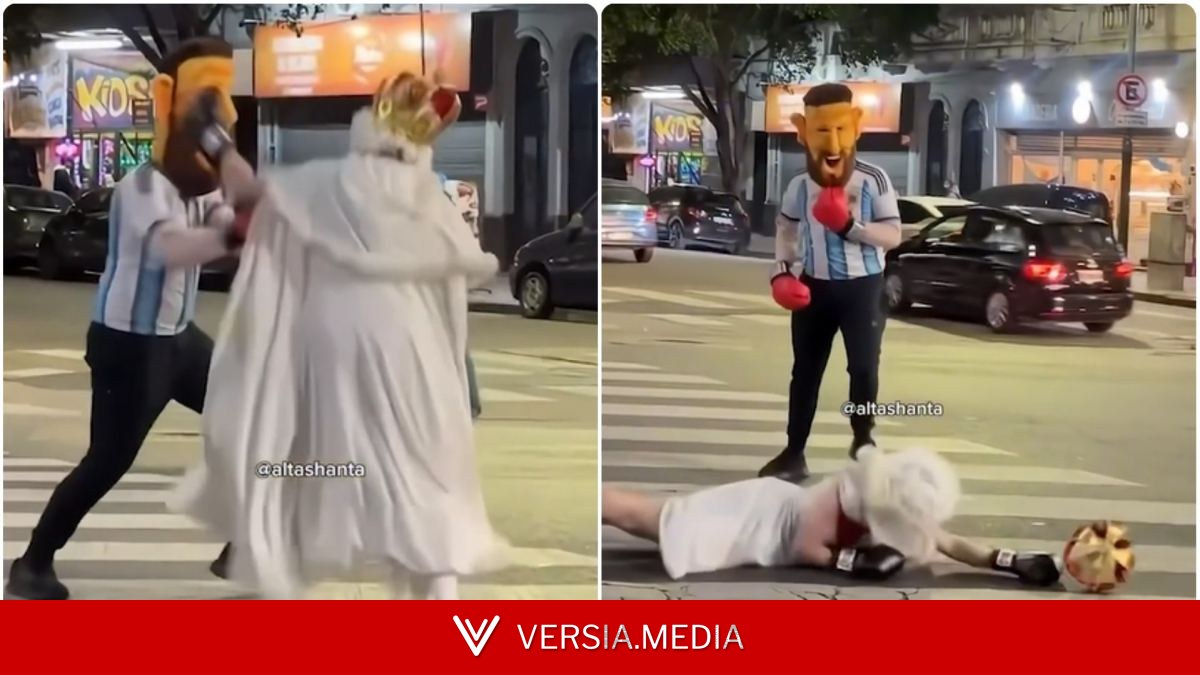 ¡A puño limpio! En medio de la calle se pegan la 'Reina Isabel' y 'Messi'